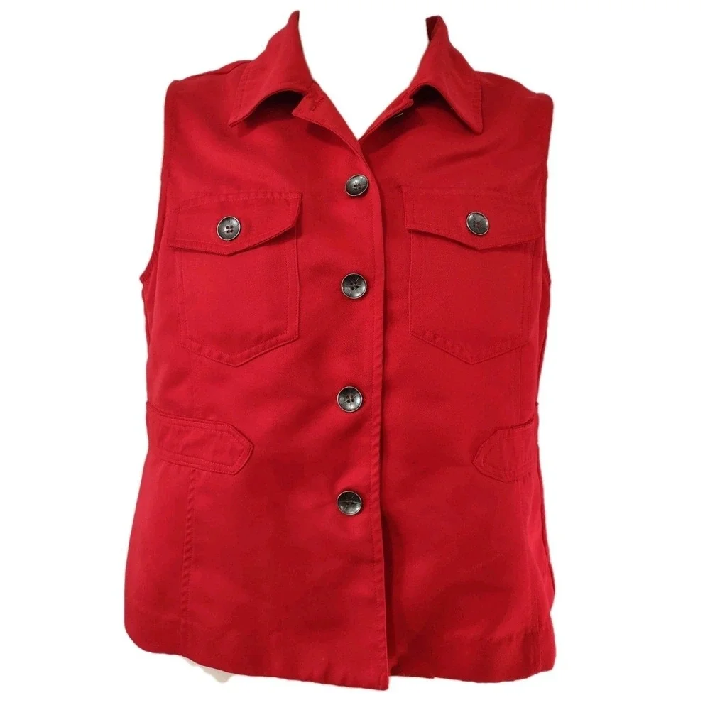 Southern Lady Vest Women's Size P10 Red Collared Sleeveless Button Up  2 Pockets